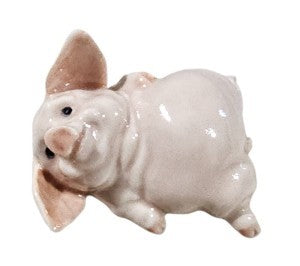 fat comical Pig laying on side Porcelain Miniature Figurine
