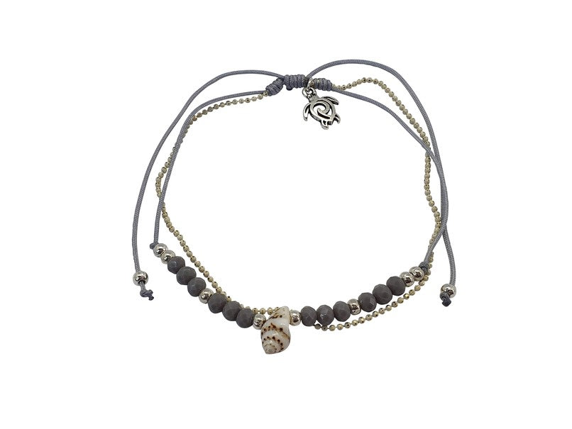 A123 Anklet String crystal beads with metallic beads, and shell accent