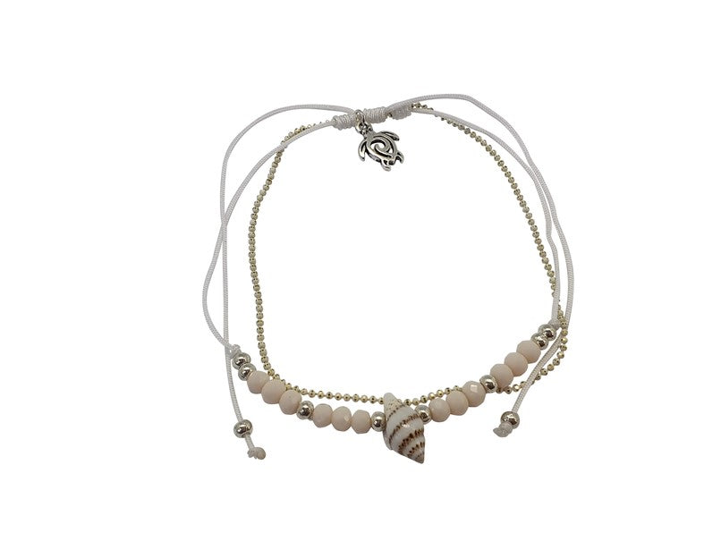 A123 Anklet String crystal beads with metallic beads, and shell accent
