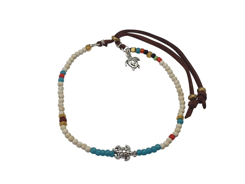 A140 anklet gemstone metal glass beads and turtle charm