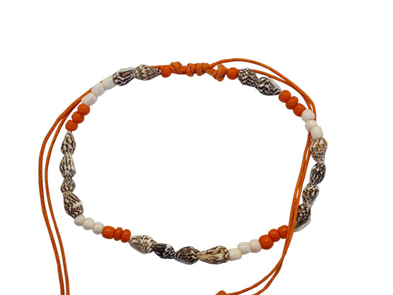 A197 Anklet Cord. Made with double cotton cord, beads, and shells,