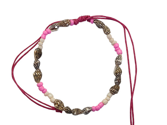 A197 Anklet Cord. Made with double cotton cord, beads, and shells,
