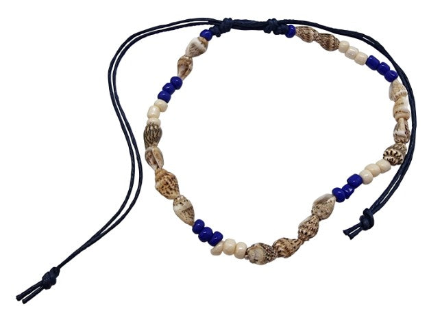 A197 Anklet Cord. Made with double cotton cord, beads, and shells,