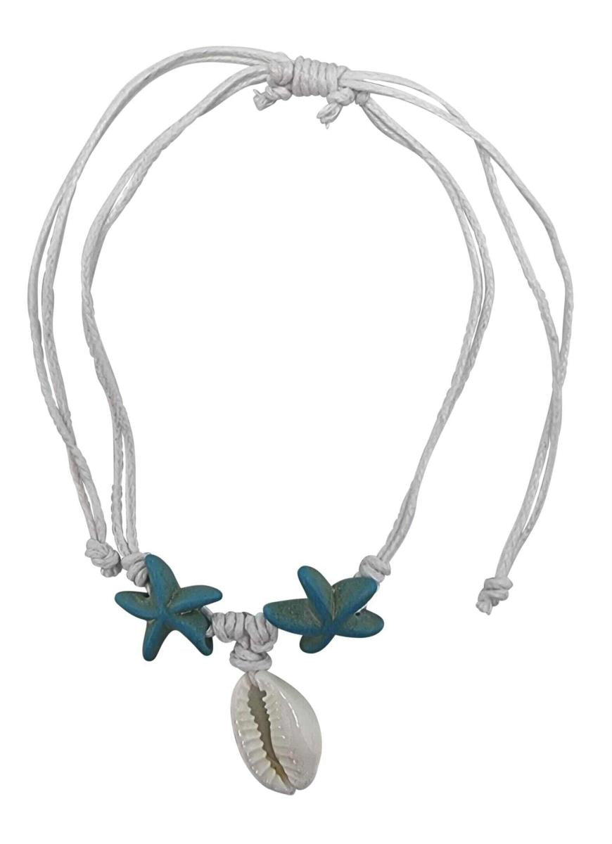 A208 Anklet. cowrie shell pendant starfish /turtle bead