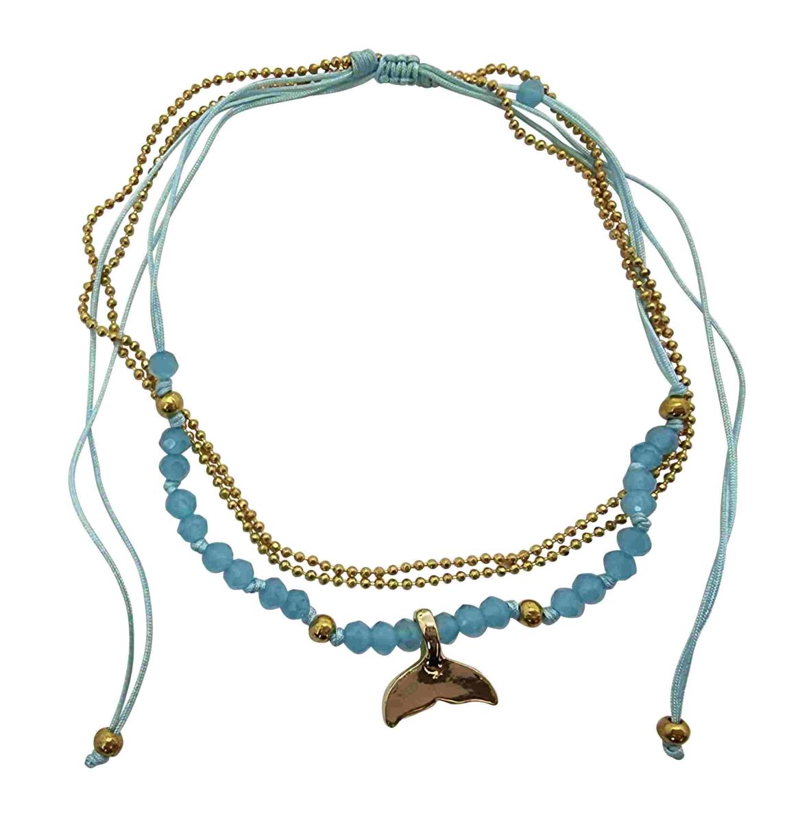 A219 Anklet double cords,beads gold colourded metal chain and charms