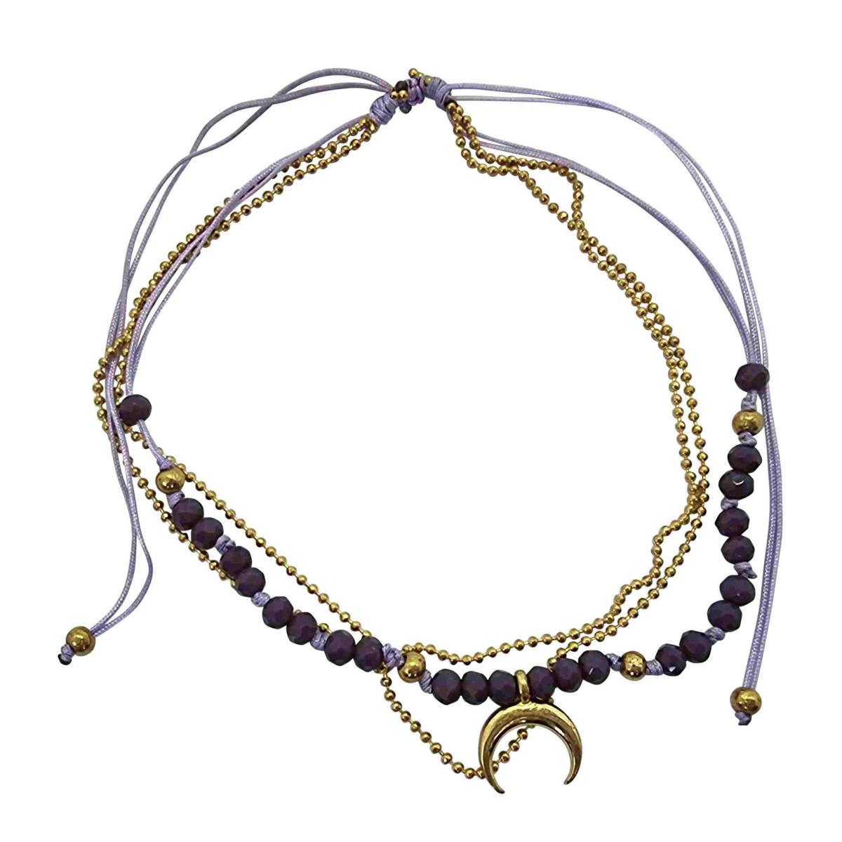 A219 Anklet double cords,beads gold colourded metal chain and charms