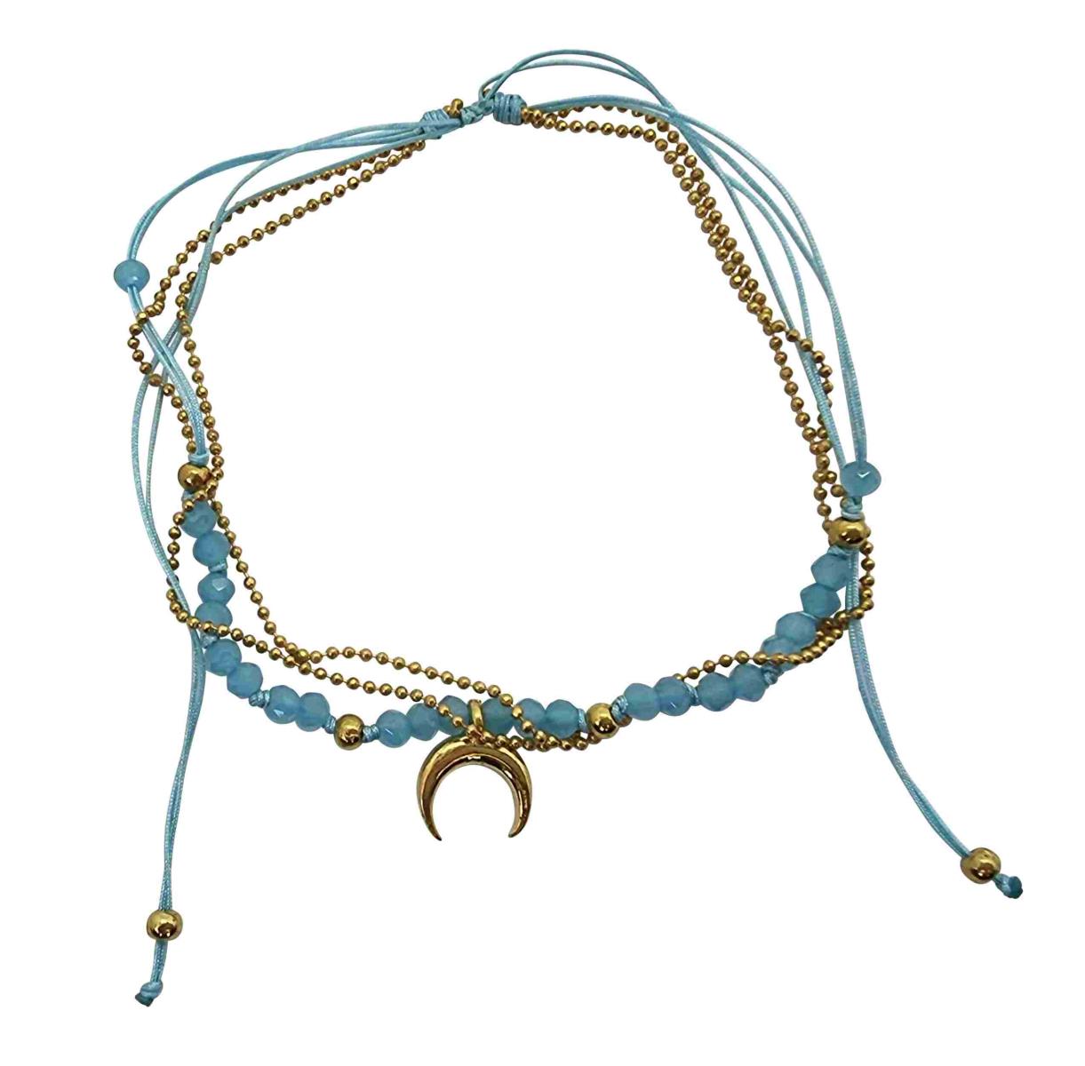 A219 Anklet double cords,beads gold colourded metal chain and charms