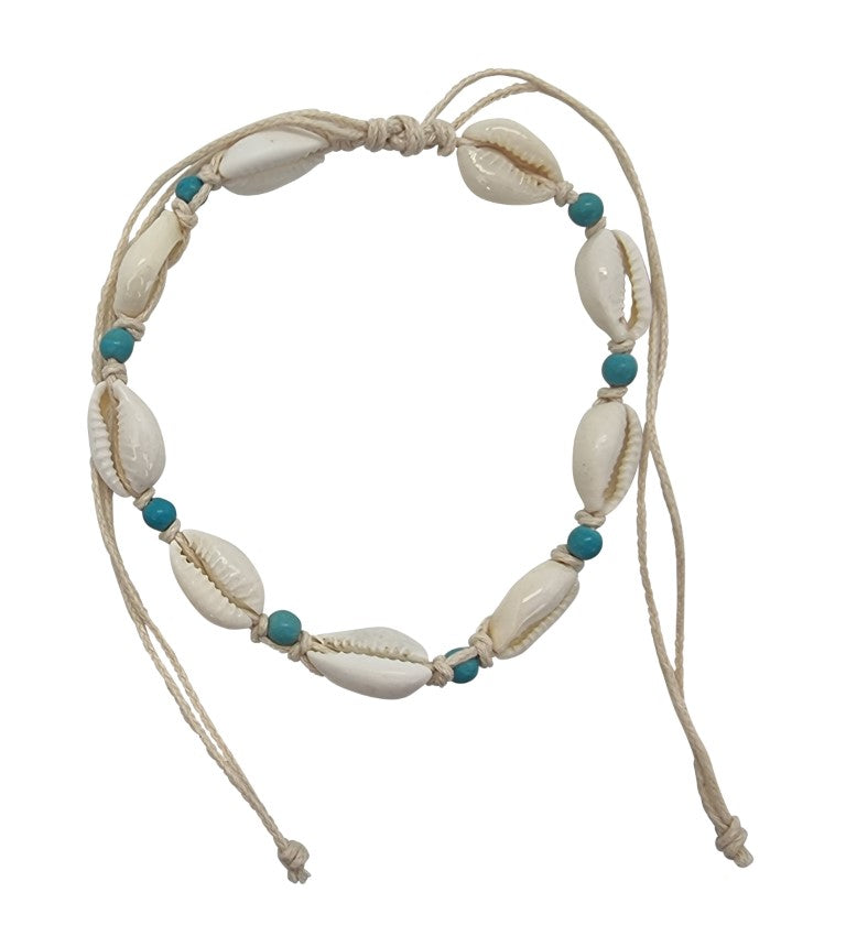 A248 Anklet cowrie shells and turquentine beads