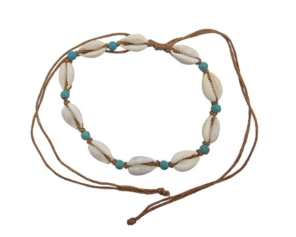 A248 Anklet cowrie shells and turquentine beads