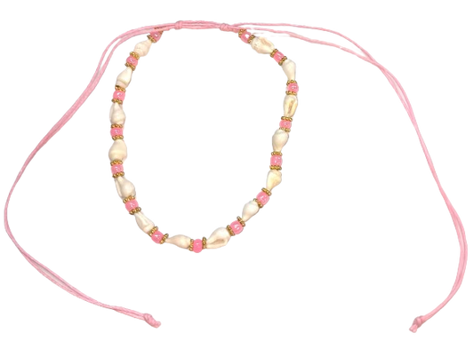 A278 anklet! The unique design features shells and pearly beads on a double cotton cord.
