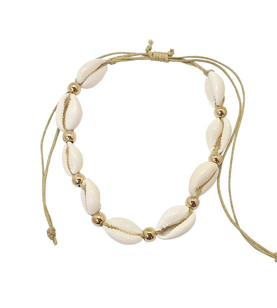 A63 anklet! designed with 9 cowrie shells and metal beads,