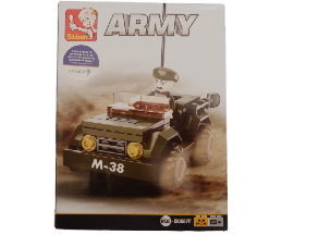 Toy vehicle packaging with 'Army' branding and a model of a military vehicle on a white background.