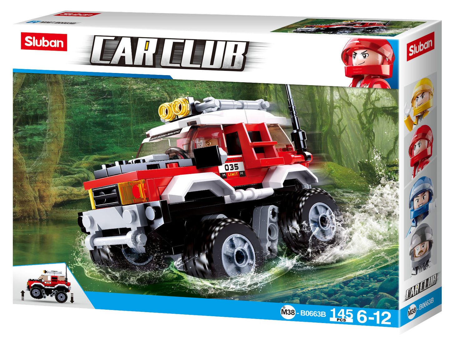 Sluban Car Club toy truck packaging with a vehicle and figures on a white background