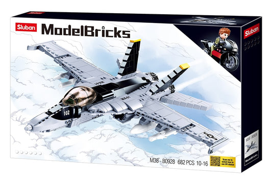 Sluban ModelBricks airplane building set packaging with a jet model on a white background