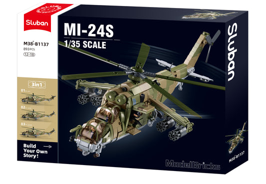 Sluban MI-24S helicopter model kit packaging on a white background