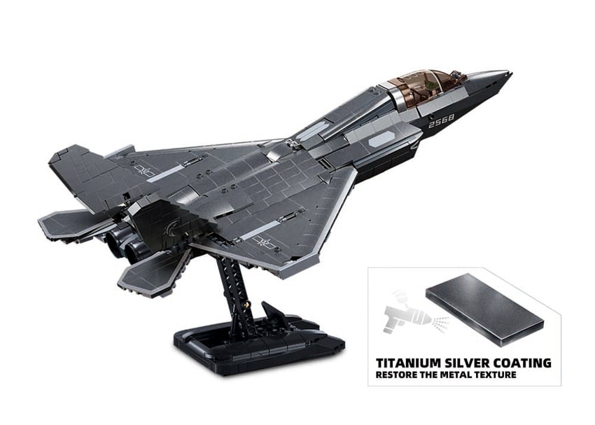 Model of a futuristic spacecraft with titanium silver coating on a white background
