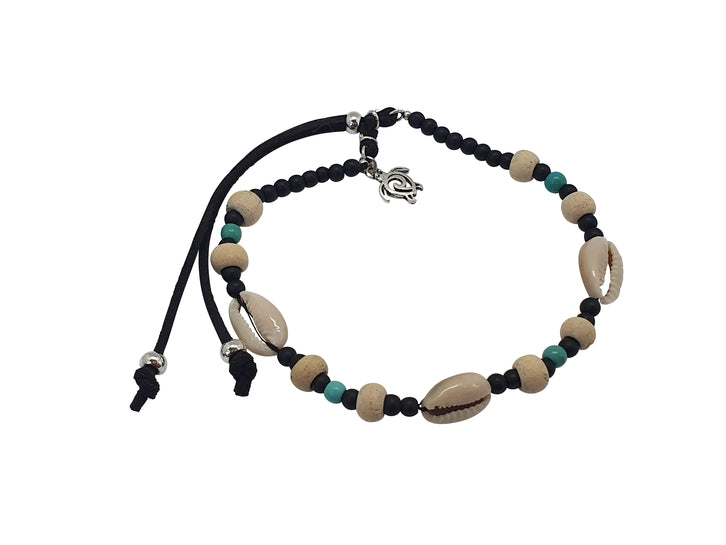 blue B133 BRACELET WOOD BEADS WITH COWRIE SHELL NATURALLY DESIGN