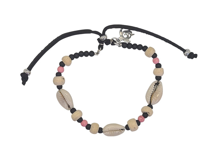 pink B133 BRACELET WOOD BEADS WITH COWRIE SHELL NATURALLY DESIGN