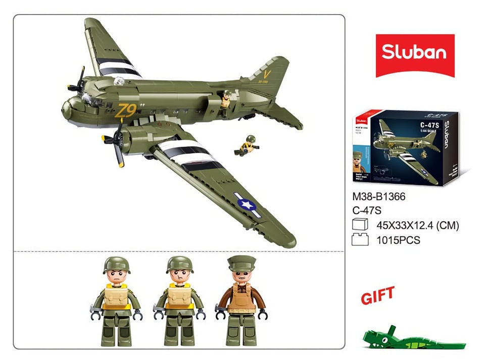 Sluban military airplane and figure set with packaging on a white background