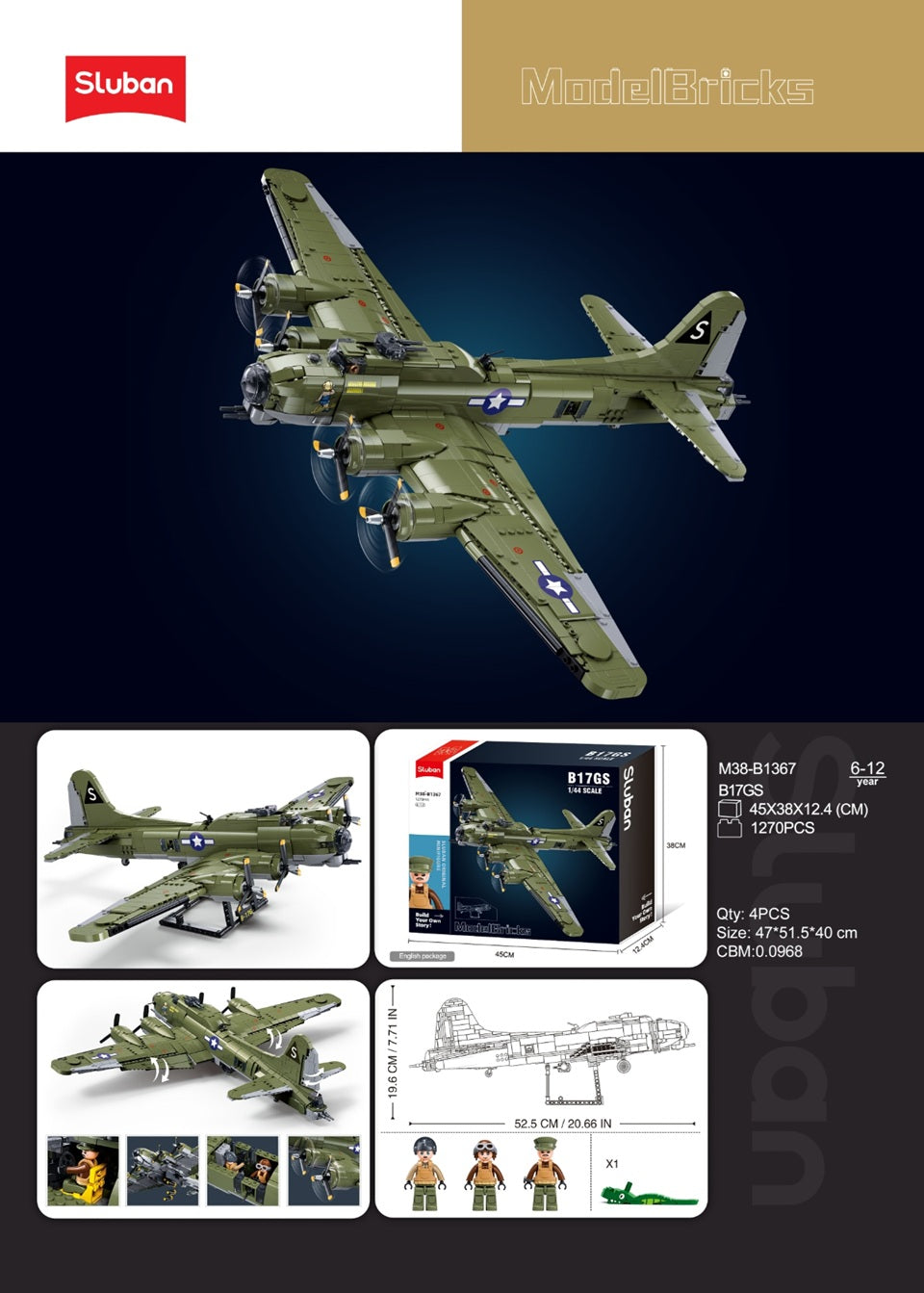 Model airplane set with packaging and assembly instructions on a dark background