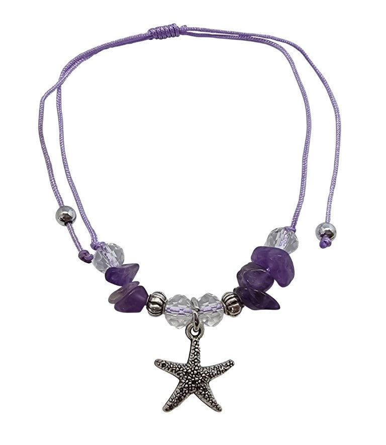 B210 Bracelet Gemchips ,metal,crystal beads & star fish charm