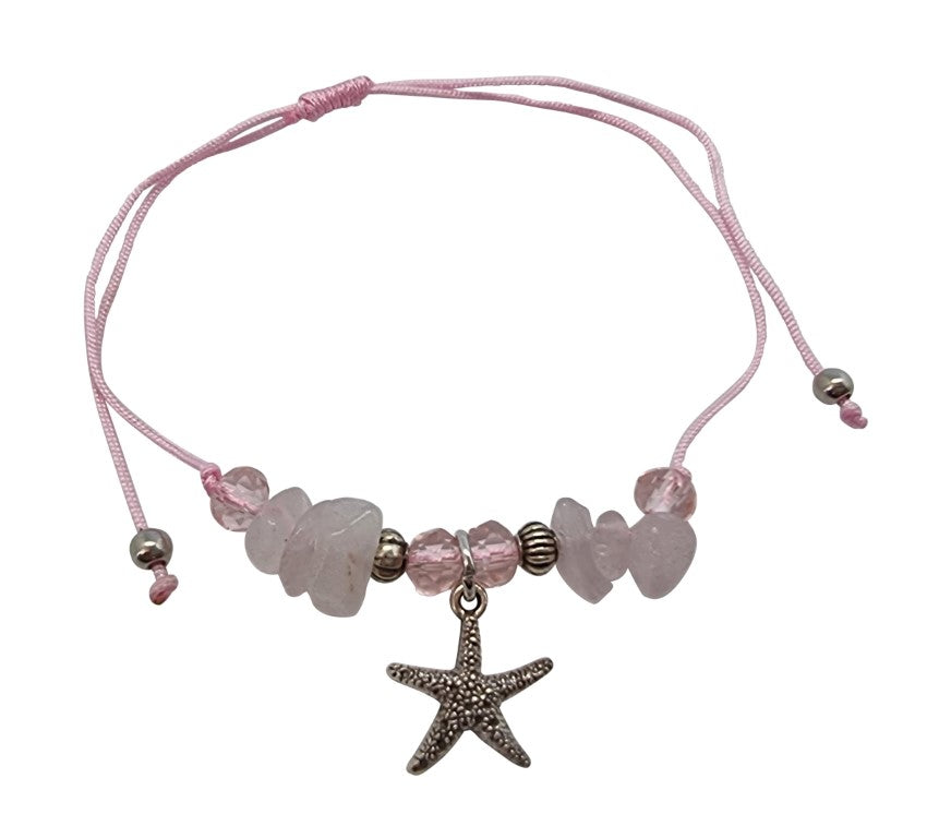 B210 Bracelet Gemchips ,metal,crystal beads & star fish charm
