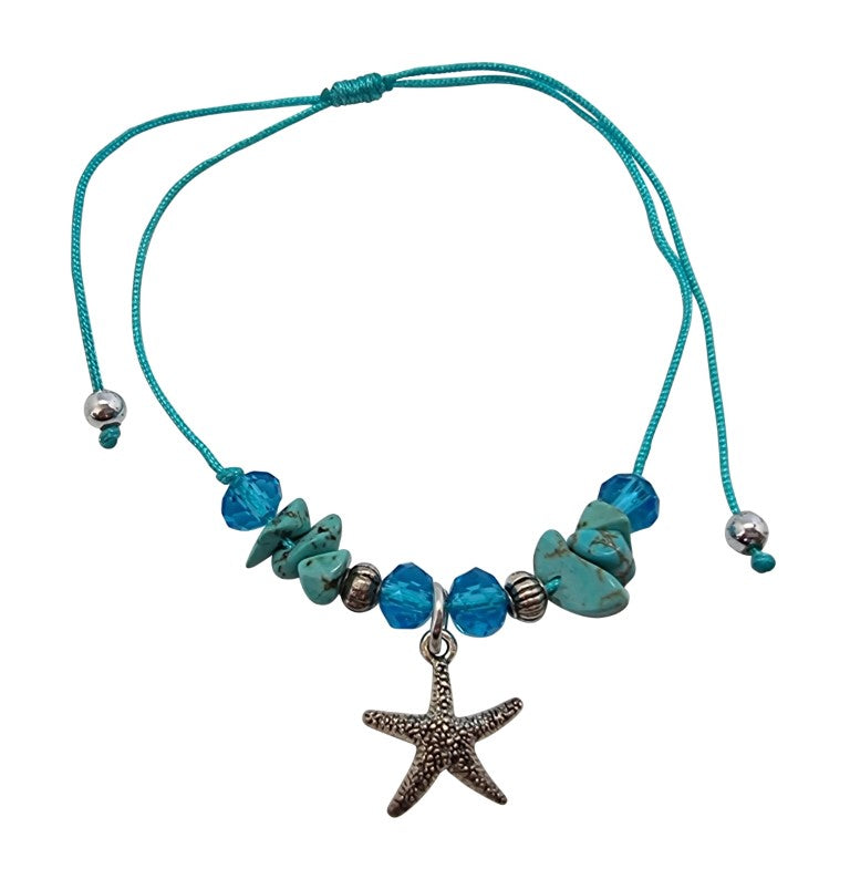 B210 Bracelet Gemchips ,metal,crystal beads & star fish charm