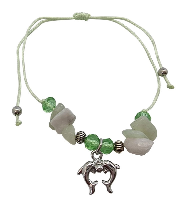 B210 Bracelet Gemchips ,metal,crystal beads & dolphin charm