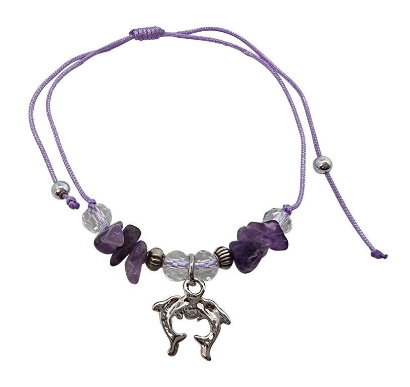 B210 Bracelet Gemchips ,metal,crystal beads & dolphin charm