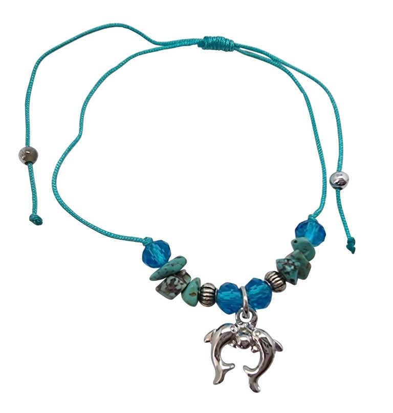 B210 Bracelet Gemchips ,metal,crystal beads & dolphin charm
