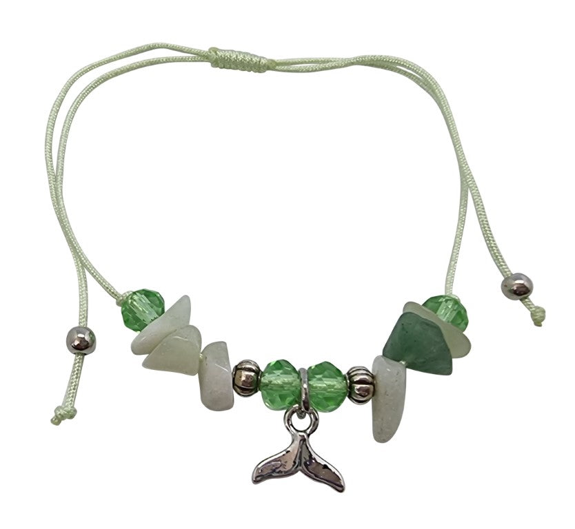 B210 Bracelet Gemchips ,metal,crystal beads & whale tail charm