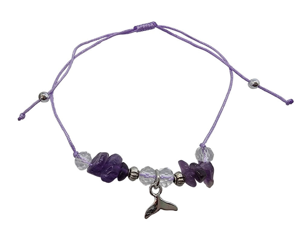 B210 Bracelet Gemchips ,metal,crystal beads & whale tail charm