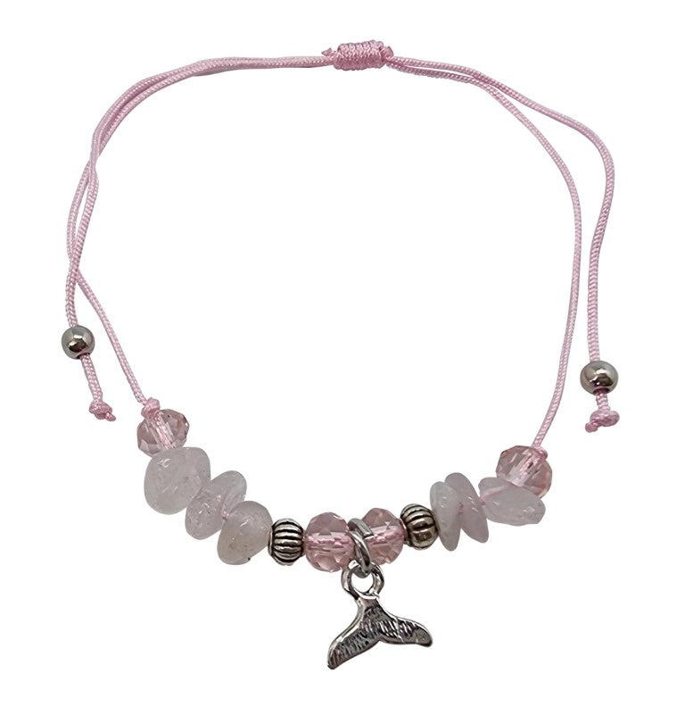 B210 Bracelet Gemchips ,metal,crystal beads & whale tail charm