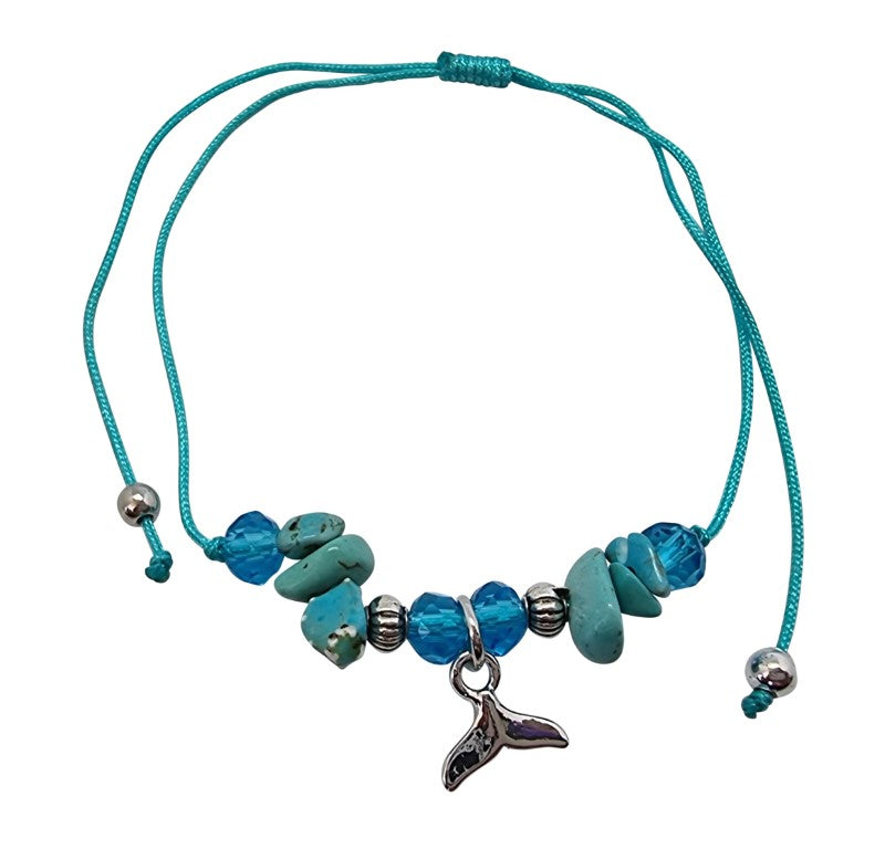 B210 Bracelet Gemchips ,metal,crystal beads & whale tail charm