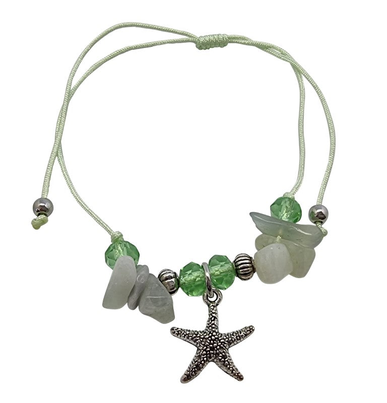 B210 Bracelet Gemchips ,metal,crystal beads & star fish charm