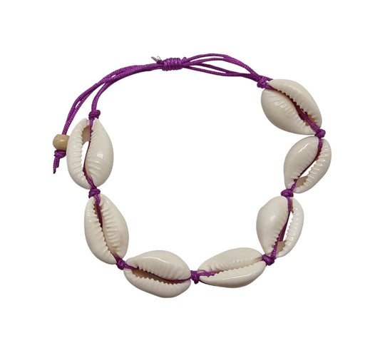 B265 Bracelet  natural cowrie in double cotton cord