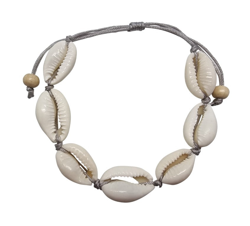 B265 Bracelet natural cowrie in double cotton cord