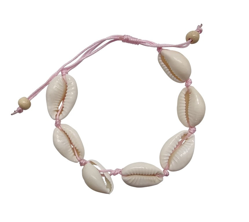 B265 Bracelet natural cowrie in double cotton cord