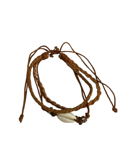 B285 Bracelet Cowrie charm leather multi stranded leather cord metal bead