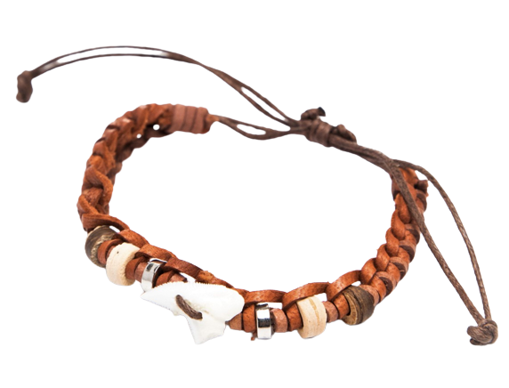 tan LEATHER WITH GENUINE SHARK TOOTH BRACELET NATURALLY DESIG