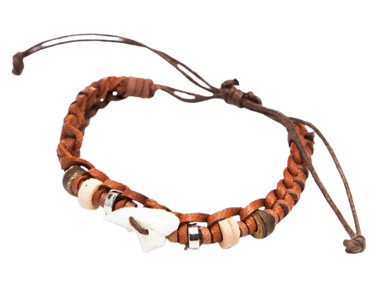 tan  LEATHER WITH GENUINE SHARK TOOTH BRACELET NATURALLY DESIG