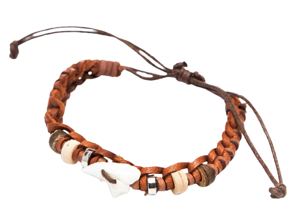 tan  LEATHER WITH GENUINE SHARK TOOTH BRACELET NATURALLY DESIG