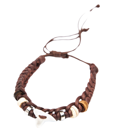 brown LEATHER WITH GENUINE SHARK TOOTH BRACELET NATURALLY DESIG