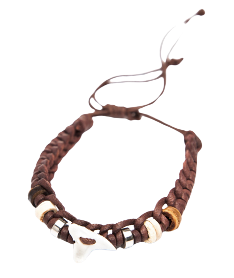 brown  LEATHER WITH GENUINE SHARK TOOTH BRACELET NATURALLY DESIG