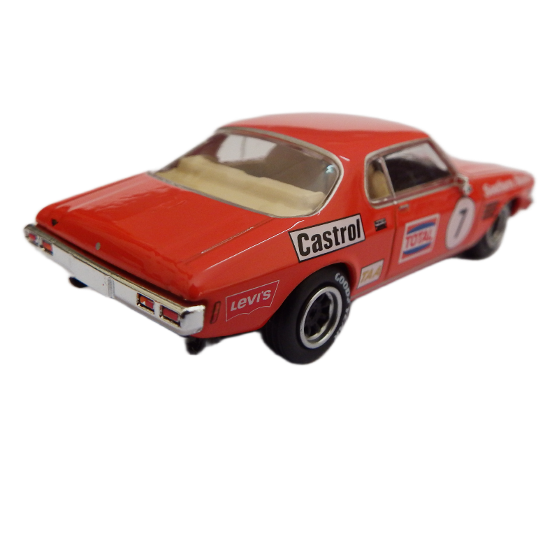 Red model car with visible branding on a white background
