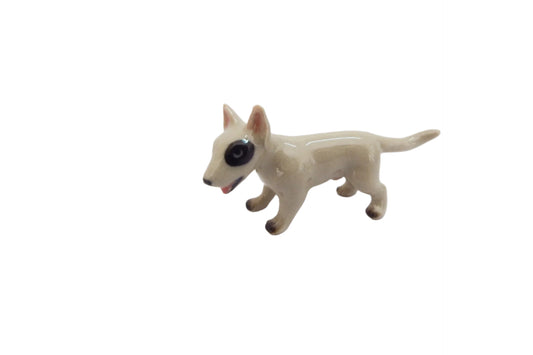 Small Bull Terrier white Black Eye Spot mini Miniature porcelain Figurine