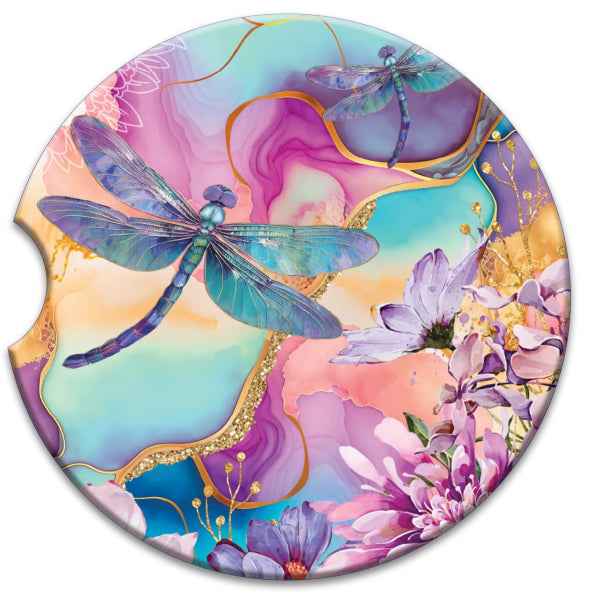 Lisa Pollock Ceramic Car Coasters Delightful Dragonfly