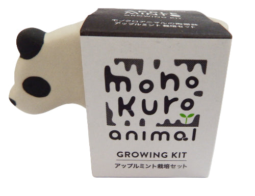 Panda-shaped growing kit with packaging on a white background