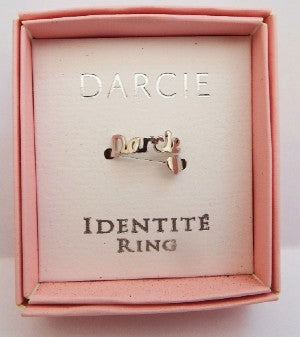 Ring in a pink box with 'Darcie' branding
