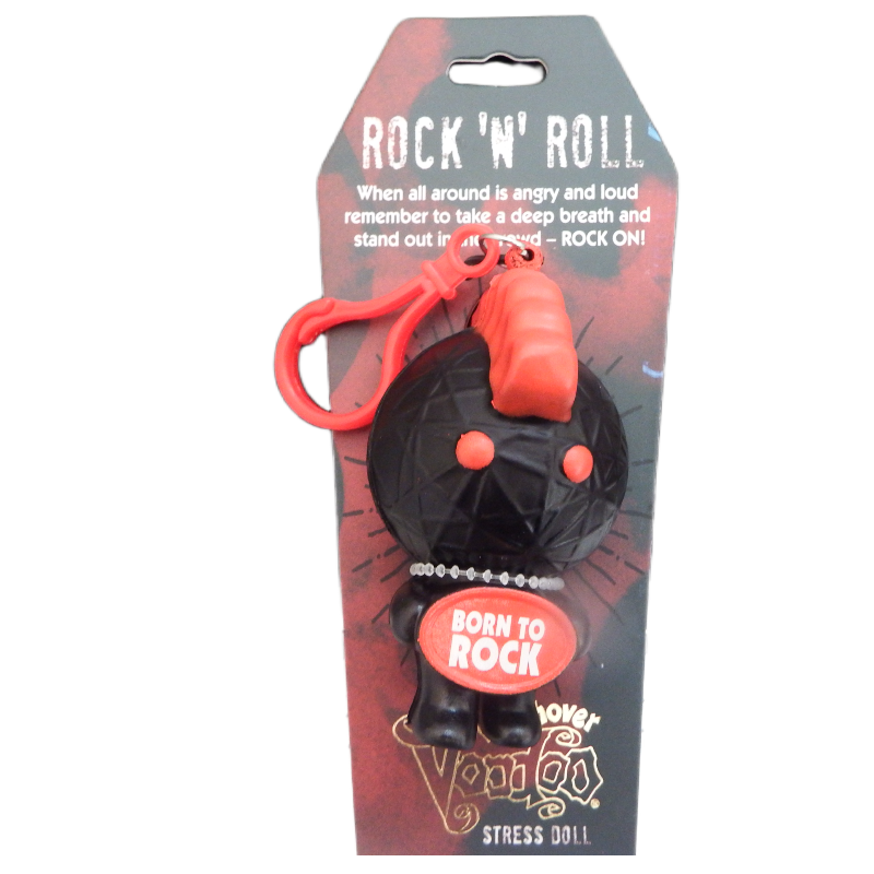Stress doll with red handle hair do and black body on packaging, featuring text and branding.ir do
